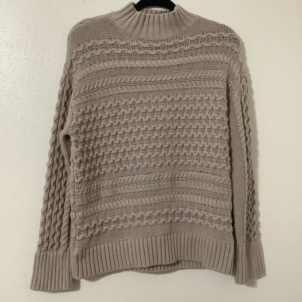 Haven Well‎ Within Quiet Luxury Organic Cotton Cable Knit Funnel Neck Sweater S